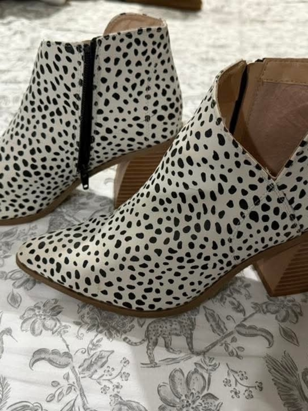 Dalmatian Spot Cutout Ankle Booties - White/Black